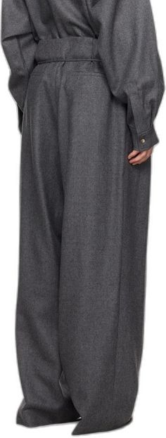 Oversized Winter Workwear Bottoms, Oversized Bottoms For Winter Workwear, Fall Season Wide Leg Trousers, Oversized Fall Trousers, Relaxed Fit Wool Bottoms For Fall, Wool Bottoms With Pockets, Flannel Trousers, Drawstring Trousers, Wool Flannel