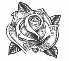 a drawing of a rose with money on it