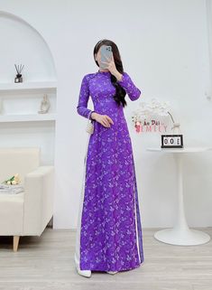 🌸 Material: Lụa gấm Stretchy level: 3/10 🌸 The measurement of this ao dai is in Vietnamese size. American size tends to be bigger for the same size. Please look at the SIZE CHART CAREFULLY before ORDERING. There might have some chalk writings on the fabric, these marks can be washed away. 🌸 No returns or exchanges. Buyer can contact seller about any issues with an order. 🌸 Follow us Facebook/aodaiemily www.aodaiemily.com 💜 Thank you very much💜 Purple Full-length Dresses For Spring, Full Length Purple Spring Dresses, Fitted Long Purple Maxi Dress, Long Fitted Purple Dress, Traditional Long Sleeve Purple Maxi Dress, Traditional Purple Long Sleeve Maxi Dress, Traditional Long Purple Maxi Dress, Purple Long Sleeve Ao Dai For Spring, Chalk Writing