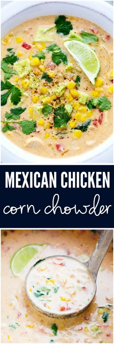 mexican chicken corn chowder soup in a white bowl