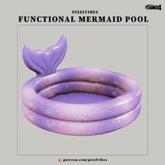 an inflatable purple mermaid pool with the words functional mermaid pool written below it