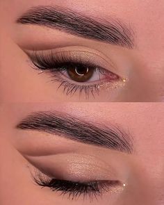 Smoky Liner Makeup, Makeup For Wedding Party, Eye Makeup Everyday, Christmas Makeup Looks Simple, Eye Makeup Brown Eyes, Simple Christmas Makeup, Glitter Makeup Ideas, Cute Eyeshadow, Gold Make Up