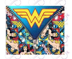 wonder woman zippered wallet with the dc comics logo on it's front and sides