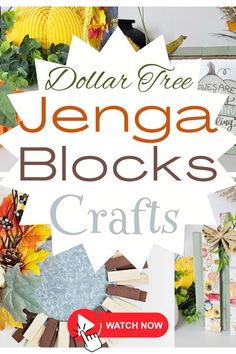 Crafts Using Jenga Pieces, Crafts With Mini Jenga Blocks, Crafts With Jenna Blocks, Jenga Block Crafts Diy Fall, Dollar Tree Small Pallet Ideas, Fall Wood Crafts Diy Wooden Blocks, Jenga Block Scarecrow, Things To Make With Jenga Blocks