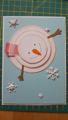 a paper snowman on a blue background