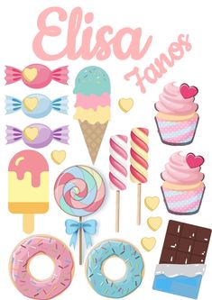 an assortment of sweets and candies with the words ellsa fonos