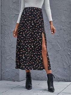 Midi Rok Outfit, Floral Midi Skirt Outfit, Pola Rok, Maxi Skirt Boho, Spring Skirts