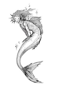 a black and white drawing of a mermaid