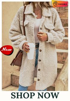 Casual Long Sleeve Outwear Coat Cozy Fall Outerwear With Button Closure, Cozy Outerwear With Pockets For Day Out, Cozy Cotton Button-up Outerwear, Casual Solid Color Single Breasted Outerwear, Button-up Outerwear For Cold Weather In Fall, Casual Long Coat For Cold Weather, Oversized Cozy Outerwear For Day Out, Cozy Oversized Outerwear For Day Out, Cozy Cotton Outerwear For Day Out