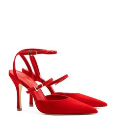 Kris Pump In Scarlet Suede Comfortable Pumps, Metallic Pumps, Green Choices, Jennifer Fisher, Sky High, Ankle Straps, Stiletto Heel, Shoe Brands, Women's Pumps