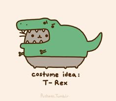 a green dinosaur with its mouth open and the words costume idea t - rex on it