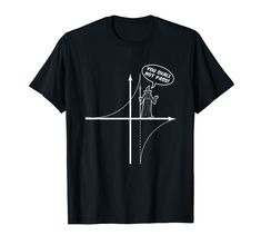 a black t - shirt with an image of a person on the cross and a speech bubble