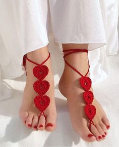 "More barefoot sandals here: https://www.etsy.com/shop/lasunka/?section_id=10391496 Valentines day gift Red heart barefoot sandals Crochet foot jewelry When you look at them, to mind come words such as tenderness, love, romance ... These are the things we want so much in our life! And not just on Valentine's Day, but always. These sandals will look amazing on your feet and will make your look glamorous, romantic and attractive! Feel yourself a real beauty. One size fits all. Size of each heart a Bohemian Crochet Barefoot Sandals For Festivals, Handmade Open Toe Barefoot Sandals As Gift, Handmade Open Toe Barefoot Sandals For Gift, Handmade Toe Ring Sandals As Gift, Handmade Red Bohemian Sandals, Handmade Bohemian Red Sandals, Barefoot Sandals Tutorial, Barefoot Sandals Baby, Crochet Barefoot Sandals