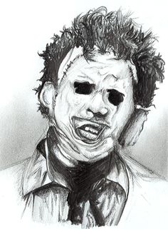 a drawing of a man wearing a creepy mask