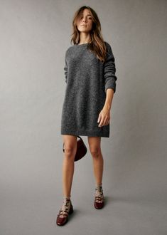 Freja Dress - Charcoal Grey - Baby Alpaca - Sézane Grey Knit Dress, Medium Tv Show, Street Style Trends, Swimwear Dress, Grey Baby, Baby Alpaca, Fall Wardrobe, Parisian Style, Shirts & Tops