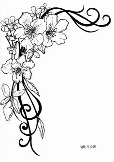 a black and white drawing of flowers in a vase