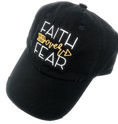 You are going to love our Custom Embroidered Faith Over Fear Distressed Baseball Hat. This inspirational hat is a must have. Available in Several hat colors and styles. Black Distressed Dad Hat One Size, Adjustable Distressed Black Dad Hat, Distressed Black Hat For Summer, Black Distressed Hat For Summer, Black Distressed Hat With Curved Brim, Black Distressed Adjustable Hat, Black Adjustable Distressed Hat, Black Distressed Hat One Size Fits Most, Black Distressed Hat One Size