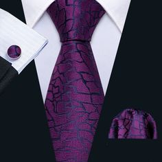 What You Get: Tie, Pocket Square & Cufflinks SIZE: Approx. 59" Long, 3.35" Wide at the Tip, Pocket Square Size: 9"x 9"    Material: 100% Silk Occasion: Perfect for Daily Dress, Business, Office, Meeting, Birthday, Wedding, Engagement, Ball Party and More Occasion. Luxury Purple Suit And Tie Accessories For Men, Luxury Purple Business Ties, Mens Pocket Squares Purpke Velvet Tie, Mens Wedding Ties, Mens Fasion, Floral Necktie, Dress Business, Wedding Tie, Ball Party