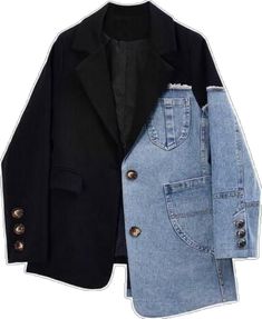 Trendy Patchwork Button-up Denim Jacket, Winter Denim Blazer With Buttons, Black Patchwork Blazer For Spring, Spring Black Patchwork Blazer, Patchwork Denim Jacket For Work, Workwear Denim Jacket With Patchwork, Winter Denim Jacket With Patchwork For Work, Winter Workwear Denim Jacket With Patchwork, Patchwork Denim Jacket For Winter Workwear