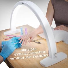 [HALF MOON DESIGN] - The led nail lamp is designed to provide even illumination without shadows. The nail lamp for desk has a high but compact arch, which gives a large space between the lamp and the table. You can use a rest for the customer's arms, and still have enough space to comfortably perform your work. [BRIGHT LIGHT] - The desk lamp for nails professional generates a bright light of 1600 lumens through its 40W power output. The lamp for nails table will help nail techs to see even small Manicure Desk, Lamp Tattoo, Half Moon Nails, Nail Desk, Moon Nails, Led Nail Lamp, Nail Lamp, Led Desk, Tech Lighting