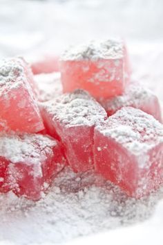 some sugar cubes are sitting in the snow