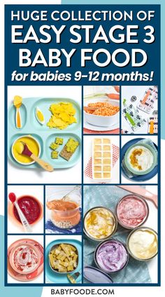 different baby food purees and BLW options for baby Stage 3 Puree Recipes, Baby Food 9-12 Months, Easy Baby Food Recipes 9-12, Recipes For Babies 9-12 Months, Baby Solid Food Ideas, 9 Month Old Baby Food Recipes, Recipes For Baby 9-12 Months, Baby Food Recipes Stage 2, Baby Recipes 9-12