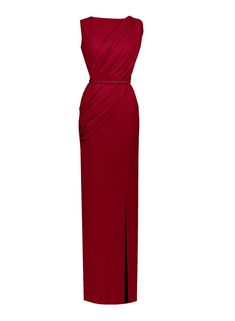 Elegant Dresses Classy Chic Evening, Elegant Red Draped Maxi Dress, Pre-draped Formal Evening Dress With Side Slits, Formal Pre-draped Evening Dress With Side Slits, Draped Evening Dress With Side Slits, Pre-draped Sleeveless Maxi Dress For Dinner, Elegant Dresses Classy Chic, Wedding Guest Dress Short, Scarlet Woman