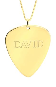 a gold guitar pick with the word david engraved on it