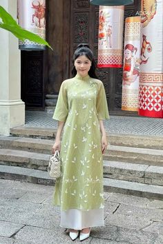 Very elegant design. pastel green Luxury Summer Ao Dai For Formal Occasions, Elegant Light Green Maxi Dress, Elegant Light Green Short Sleeve Dress, Elegant Light Green Dress With Short Sleeves, Elegant Green Ao Dai For Summer, Light Green Short Sleeve Dresses For Spring, Light Green Short Sleeve Spring Dress, Floor-length Green Spring Dress, Green Fitted Ao Dai For Summer