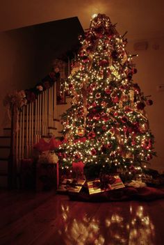 Big Christmas Tree Aesthetic, Aesthic Christmas Tree, Christmas Decorations Red And Gold, Christmas Aesthetic Tree, Christmas Tree White Lights, Warm Christmas Lights, Christmas Aesthetic Red, Pretty Christmas Lights, Warm Christmas Tree