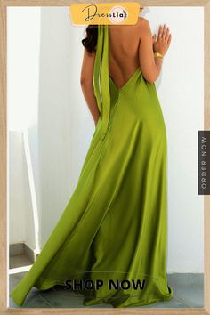 Ring Halter Neck Backless Maxi Dress Ring Halter, Bright Lipstick, Long Bow, Backless Maxi Dress, Backless Maxi Dresses, Halter Neck, Low Heels, Maxi Dress, Ring