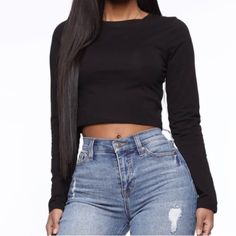 Nwt - In Original Packaging Color: Black Size: M Black Long Sleeve Cotton Crop Top, Casual Black Crop Top For Winter, Casual Black Long Sleeve Crop Top, Tops Long Sleeve, Fashion Nova Tops, Long Sleeve Crop, Long Sleeve Crop Top, Fashion Nova, Long Sleeve Tops