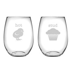 two wine glasses with the words, hot and cupcakes on each one side