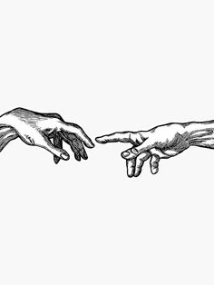 two hands reaching out towards each other with one hand pointing at the other, vintage line drawing or engraving