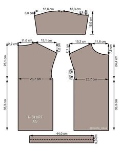 the front and back view of a women's top pattern, with measurements for it