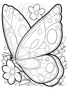 a butterfly with flowers on it's wings is shown in this coloring book page