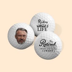 three personalized golf balls with an image of george h white on them