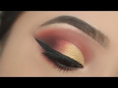 Red And Golden Eye Makeup Bridal, Golden And Red Eye Makeup, Simple Bridal Eye Makeup, Red Gold Eye Makeup, Simple Eye Makeup For Beginners, Red Makeup Tutorial, Eyes Makeup Step By Step, Maroon Makeup, Light Eye Makeup