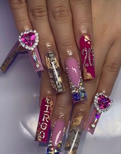 Nails Inspired, Long Acrylic, Bling Acrylic Nails, Birthday Nails, Nails Inspo, Long Acrylic Nails, Swag Nails, Beauty Nails