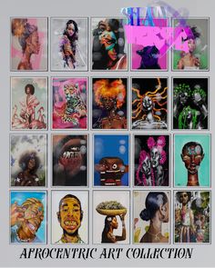 the afrocentric art collection is featured in this image, with many different pictures on it