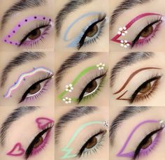 Cute Eyeliner Looks, Graphic Eyeliner Ideas, Colourful Eyeshadow, Crazy Eye Makeup, Rave Ideas, Everyday Eyeshadow, Eyeshadow Tutorials