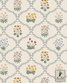 a wallpaper with flowers and leaves on the back ground, as well as a white background