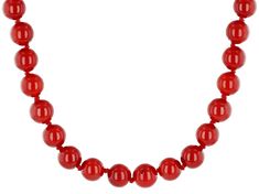 Pacific Style™ 8-8.5mm Round Red Coral Rhodium Over Sterling Silver Beaded Necklace. Measures Approximately 0.33"W. Lobster Claw Closure with 1.5" Extender. Classic Red Beaded Jewelry, Formal Red Round Beads, Red Round Beads For Formal Occasions, Formal Red Beaded Round Necklaces, Silver Beaded Necklace, Silver Bead Necklace, Red Coral, Sterling Silver Bead, Silver Beads