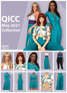 an advertisement for the qlcc may 2012 collection, featuring two women in blue dresses