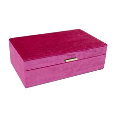 a pink velvet jewelry box on a white background