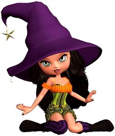 a very cute little witch sitting on the ground