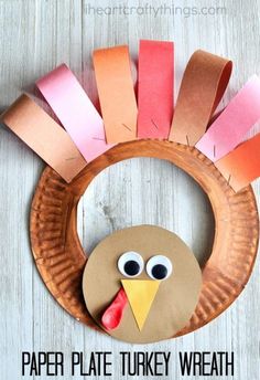 a paper plate thanksgiving turkey wreath made out of construction paper