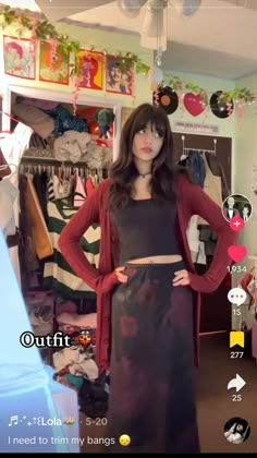 @/redbearcat_ ‘s tiktok Cardigan Outfit Inspo Aesthetic, Whimsigoth 90s Outfit, Red Whimsigoth Outfit, Grunge Cardigan Outfit, Dark Red Outfit Aesthetic, Club Outfit Aesthetic, Red Cardigan Outfit, Whimsigoth Outfits