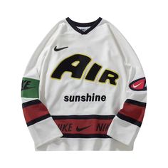 an air sweatshirt with the words, sunshine and nike written on it in red, green,