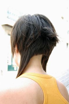 Short Front Long Back Hair Mullet, Female Mullet Straight Hair, Cyberpunk Short Hair, Gothic Mullet Hair, Queer Mullet Long, Dramatic Hair, Really Short Hair, Haircut For Thick Hair, Happy Hair